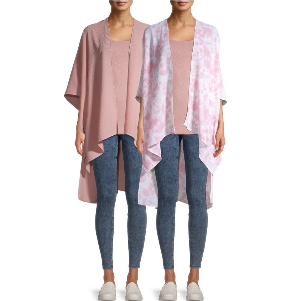 Time and Tru Bundle Dusty Rose Tie Dye Lightweight Textured Two Kimonos OS NEW